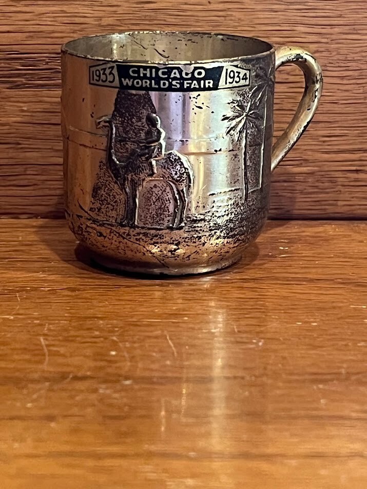 Chicagos World Fair 1933-34 Middle East Metal Cup Camel & Rider Made in Japan Chicagos World Fair 1933-34 Middle East Metal Cup Camel & Rider Made in Japan
