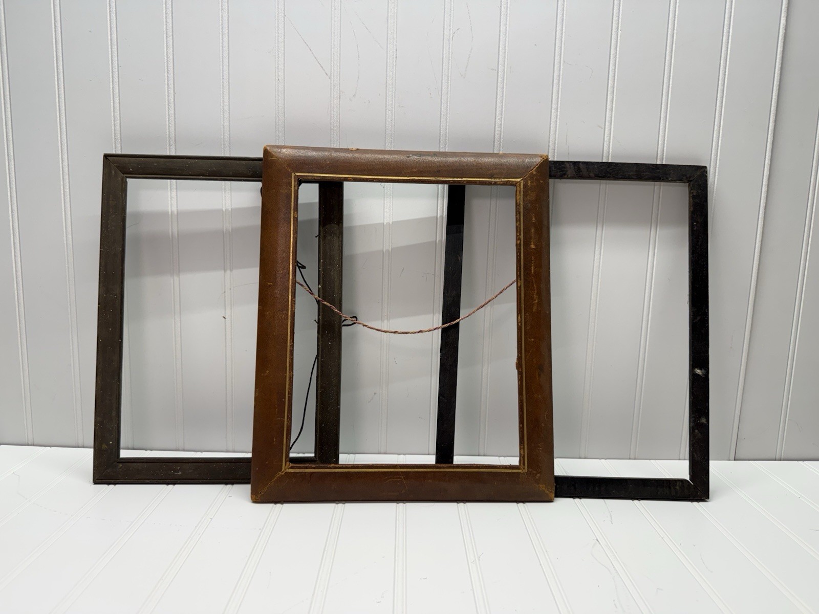 3 Antique Guilded Art Nouveau Wooden Leather  Picture Frames 3 Sizes