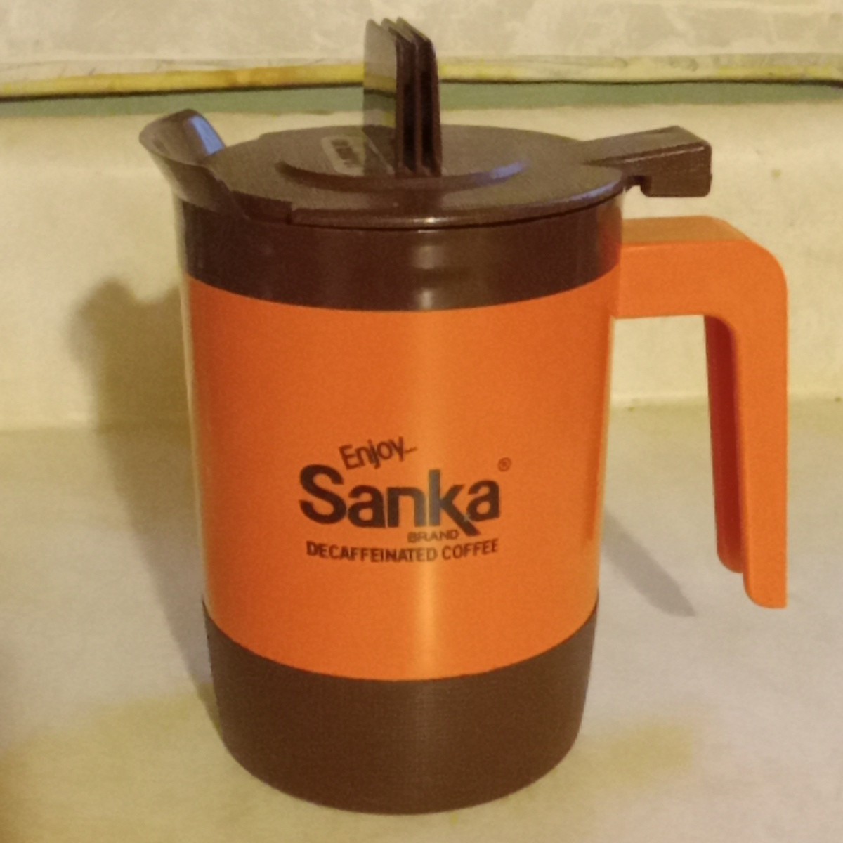  1960\'s Continental Plastics Of Oklahoma Sanka Thermopot Mug With Handle & Lid