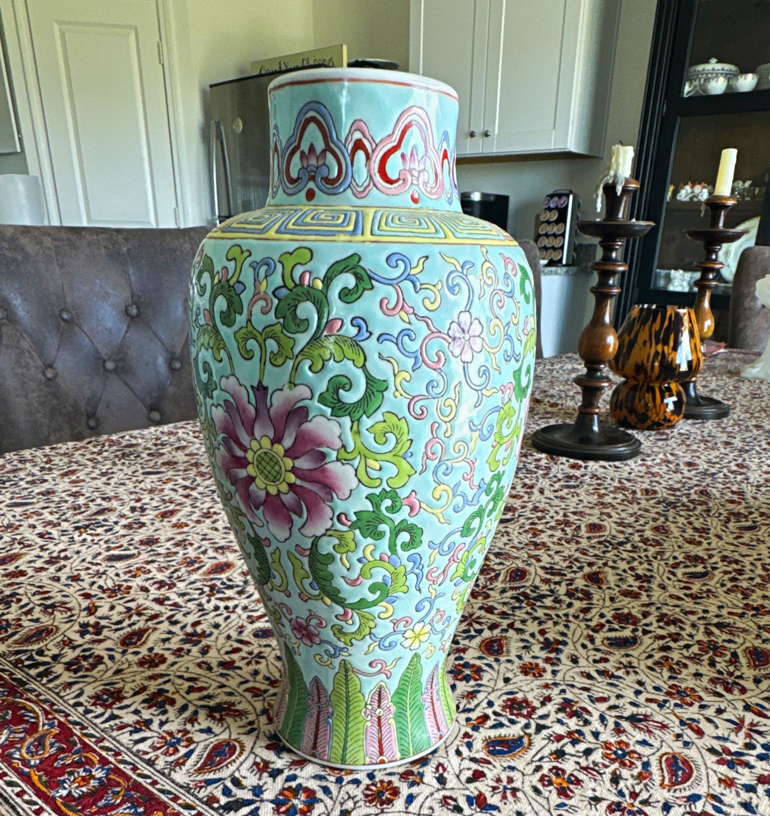Andrea by Sadek Floral Scroll Porcelain Vase Jar, Made in China, Chinese