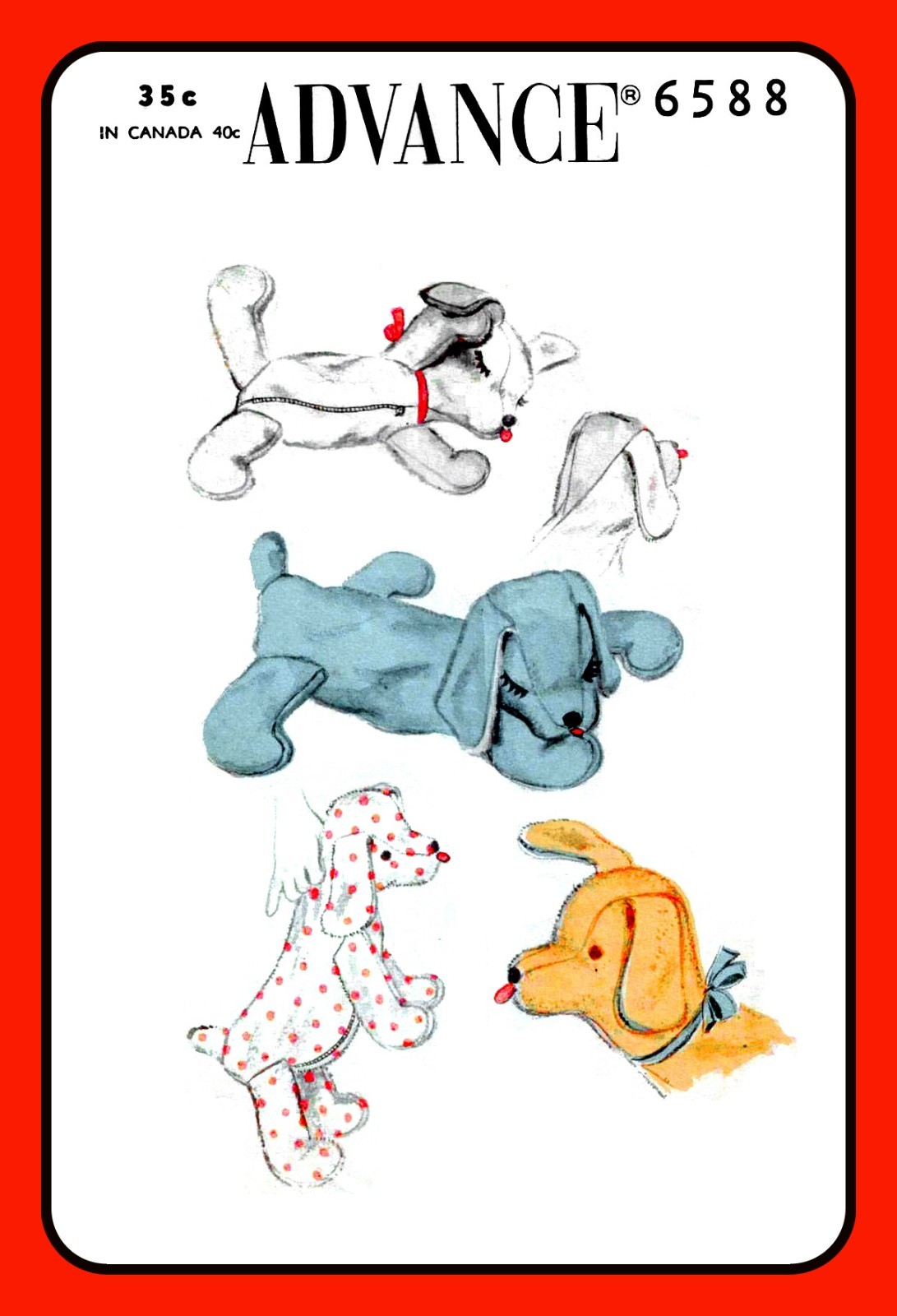 Stuffed Animal Pattern Floppy PUPPY DOG Childs Pajama Bag Advance 6588 Vtg 1953