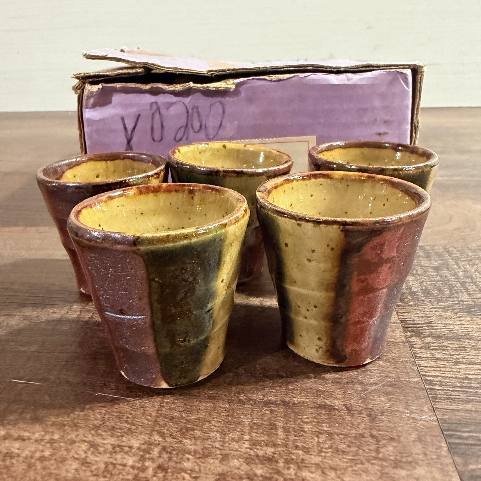 Vintage Otagiri OMC Drip Glaze Sake Cups Set of 5 with Box 56/181 Japan MCM