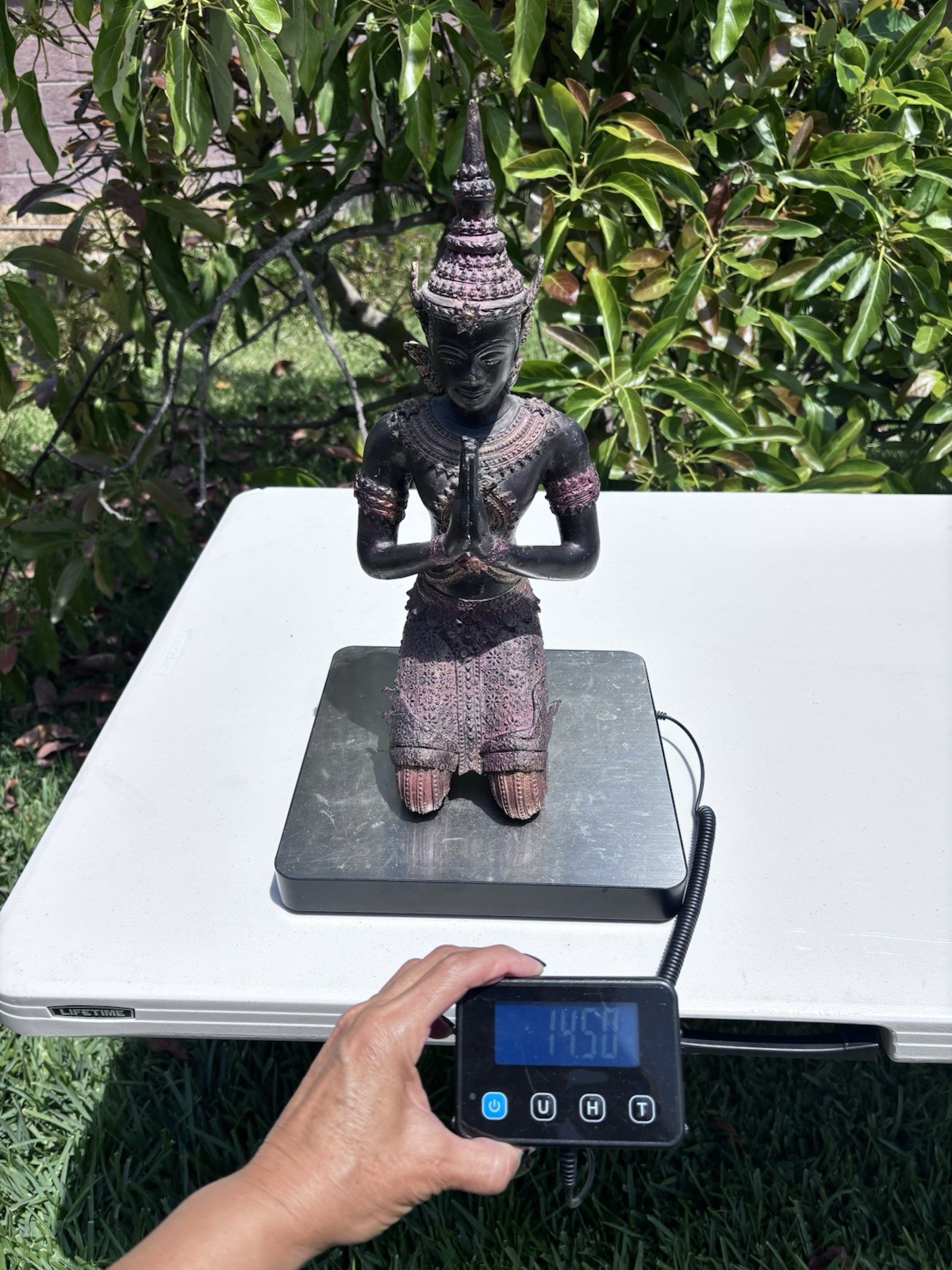 Large Vintage Thai Kneeling Goddess Statue Bronze Tone 18” 14.5lbs