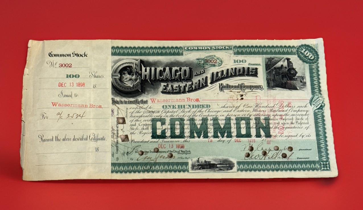 1898 Chicago & Eastern Illinois RR Stock FRANCIS M DRAKE Civil War Gen  Gov Iowa