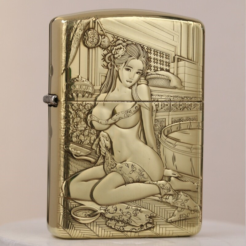 Phoenix & Golden Lotus Embrace from Bath Zippo Armor Brass – 3D Relief Engraved 