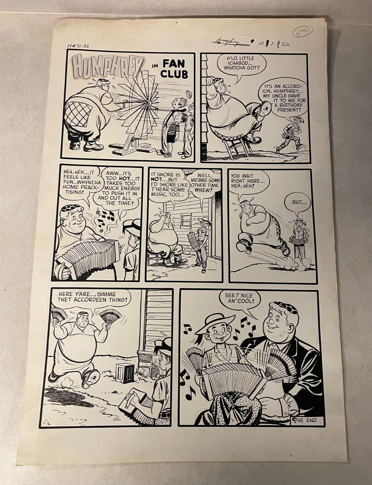 HUMPHREY #21 comic art 1 PG STORY AVISON KREMER FAN ACCORDIAN 1952 ICHABOD
