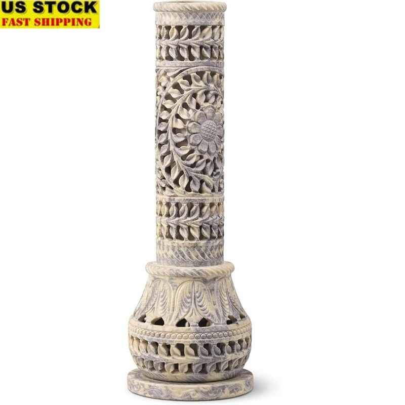 Hand-Carved Soapstone Incense Tower Ash-Catching Holder Meditation Home Decor US