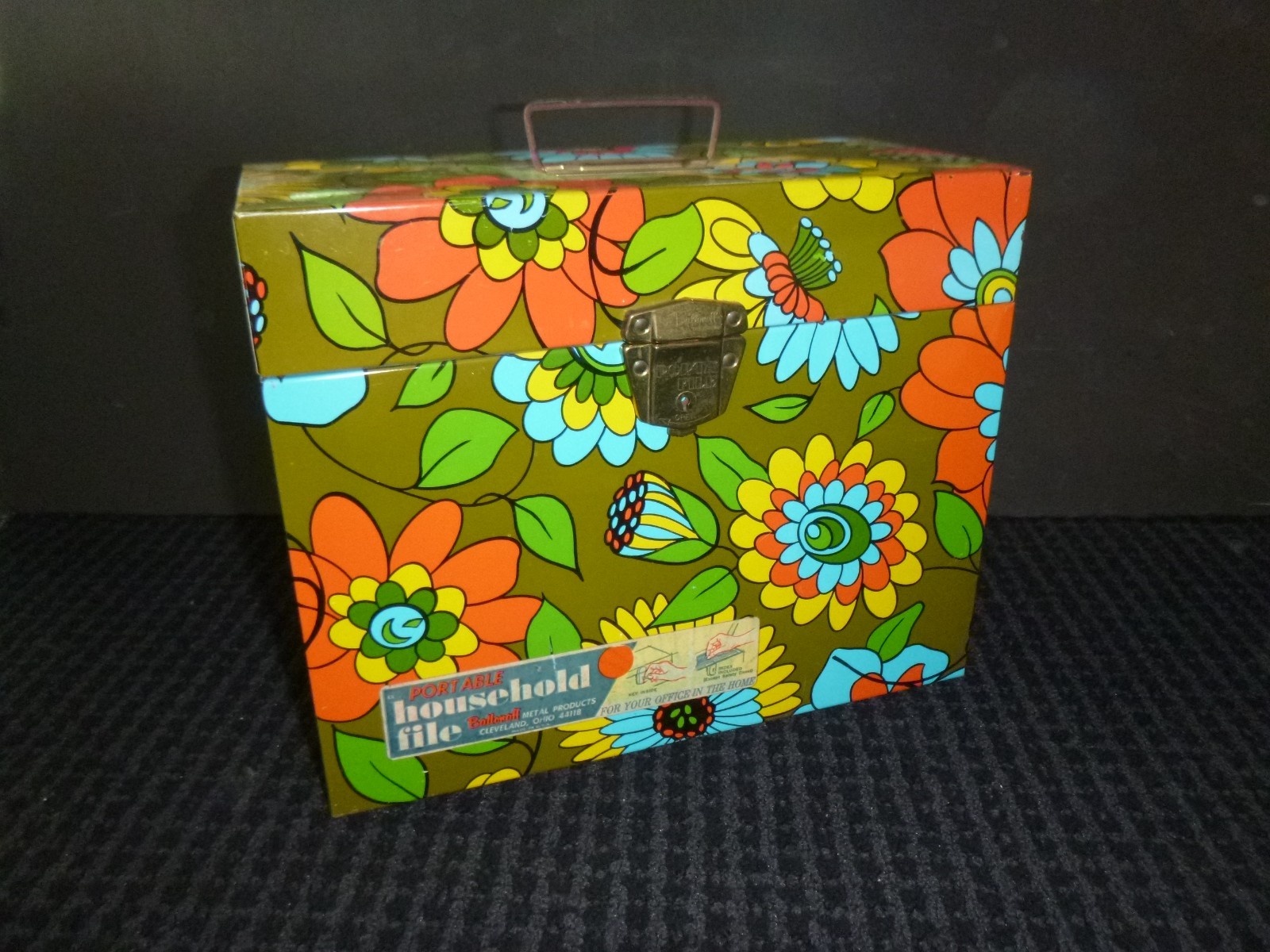 Vtg 60s 70s Ballonoff Metal Porta-File Box Flower Power W/ Key 12.5x5.5x10\