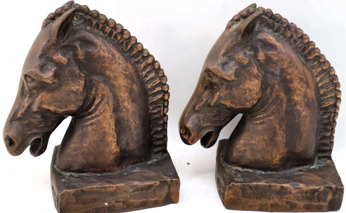 Vtg McClelland Barclay Dodge Inc Horse Head Bookends Gladys Brown Art Deco Pair