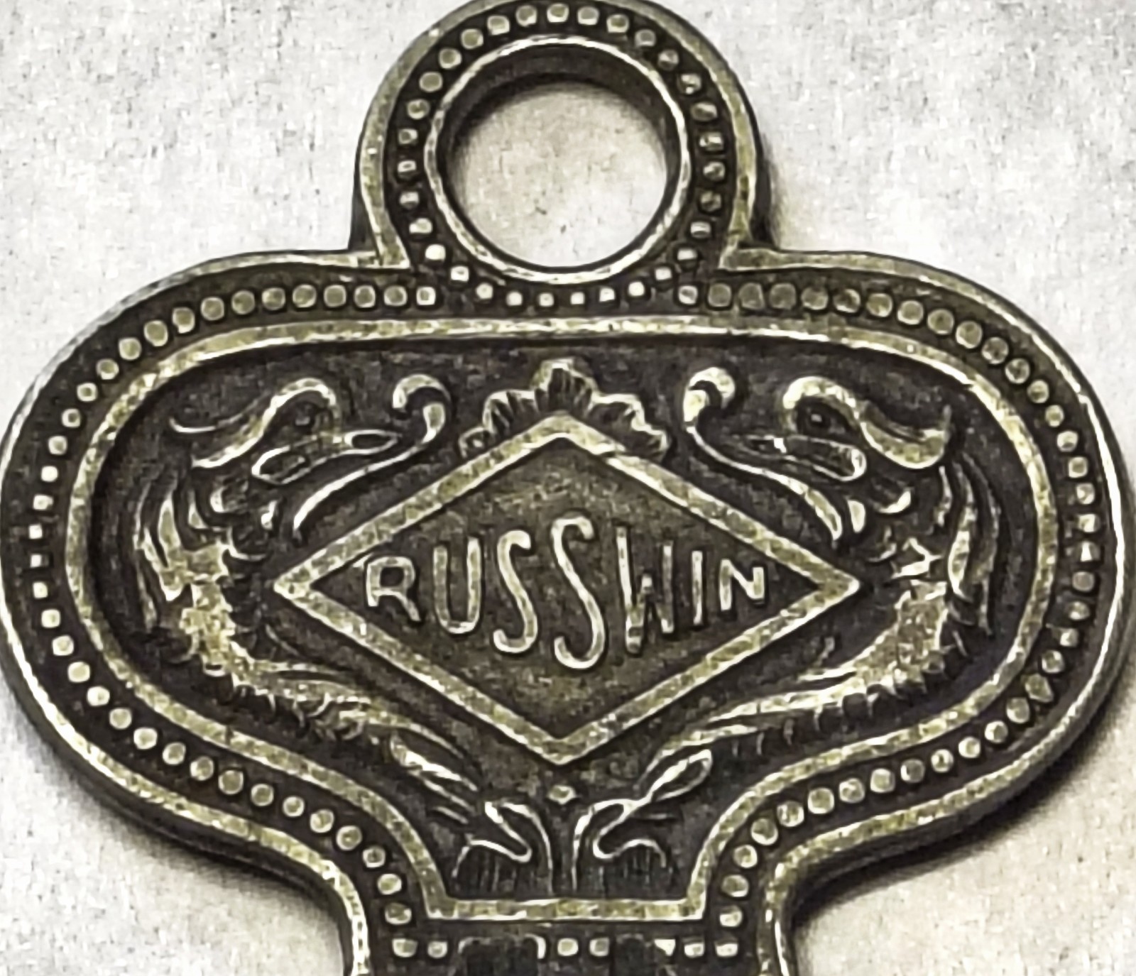Gorgeous Antique Russwin Brass Double Dragon Ornate Lock Key #746114 NICE PATINA