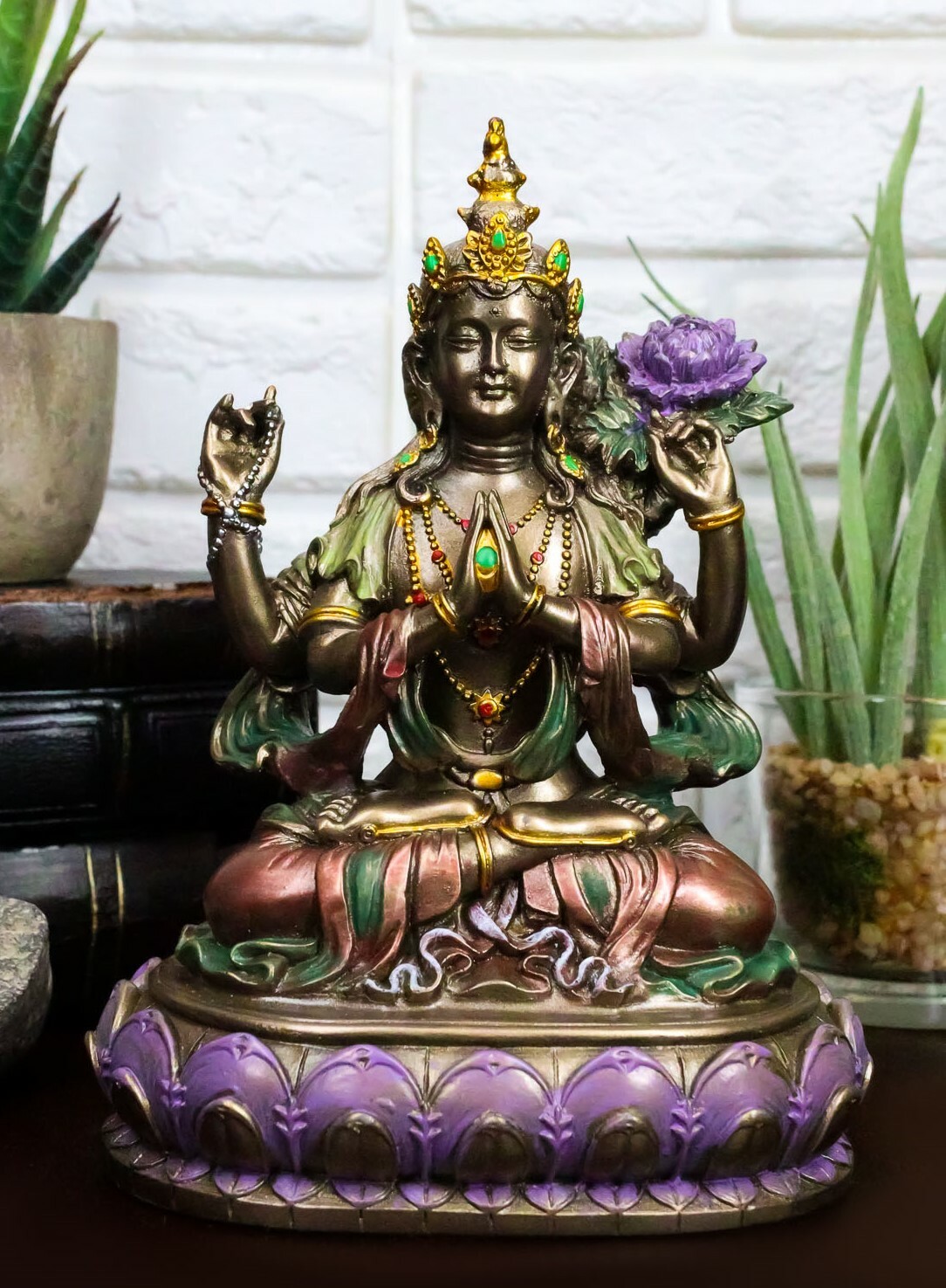 Avalokiteshvara Kuan Yin Seated On Lotus Throne Statue 6\