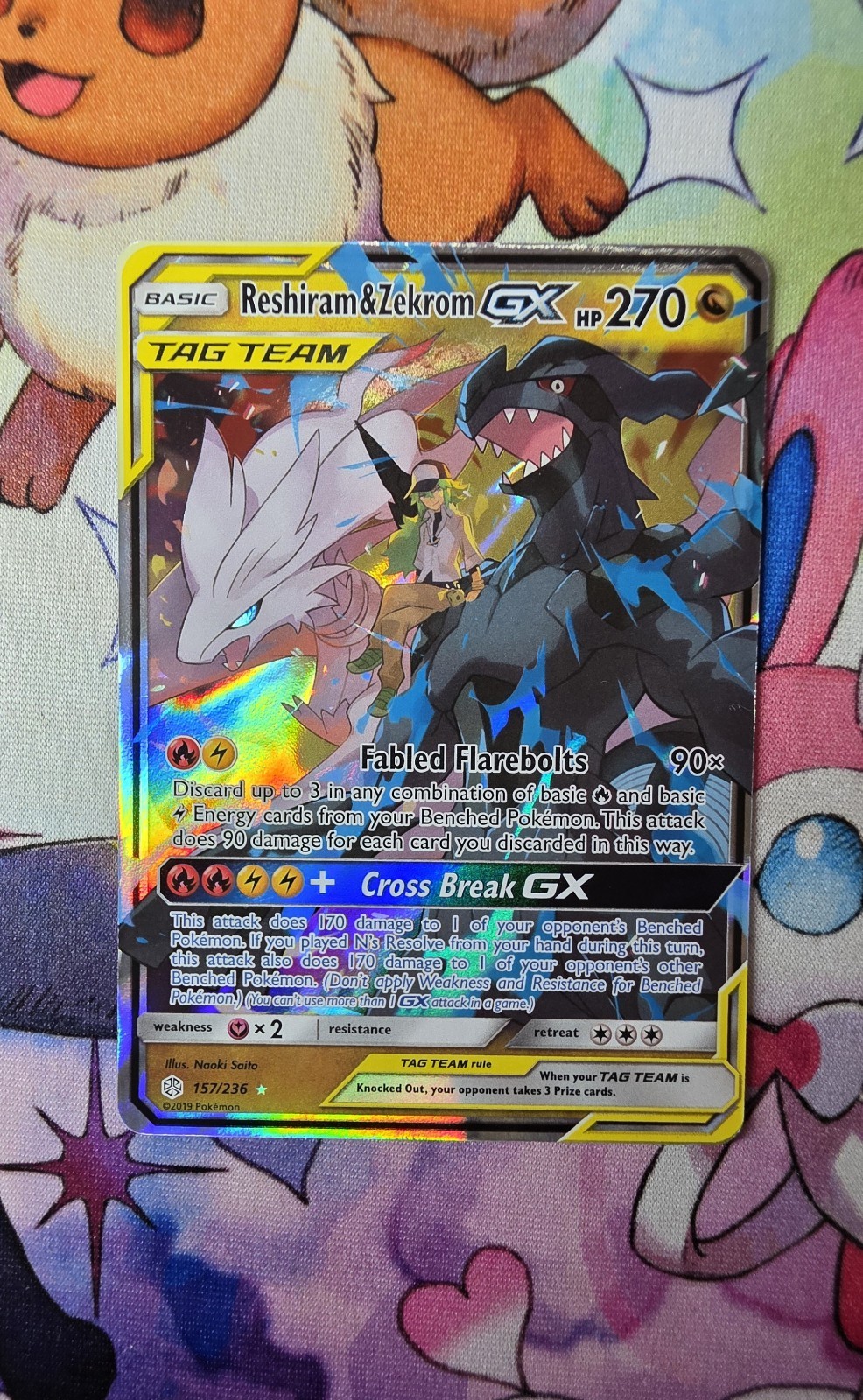 Pokemon TCG Reshiram & Zekrom GX Holo Card 157/236 Sm-Cosmic Eclipse NM