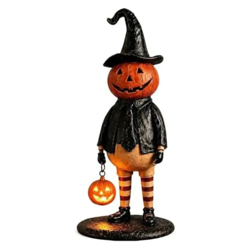 Vintage Halloween Pumpkin Lantern Witch Gentleman Lighted Tabletop Decor