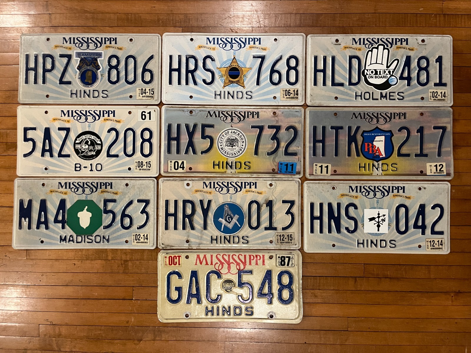 Vintage Mississippi License Plates - Lot of 10 - Unique, Random Center Stickers
