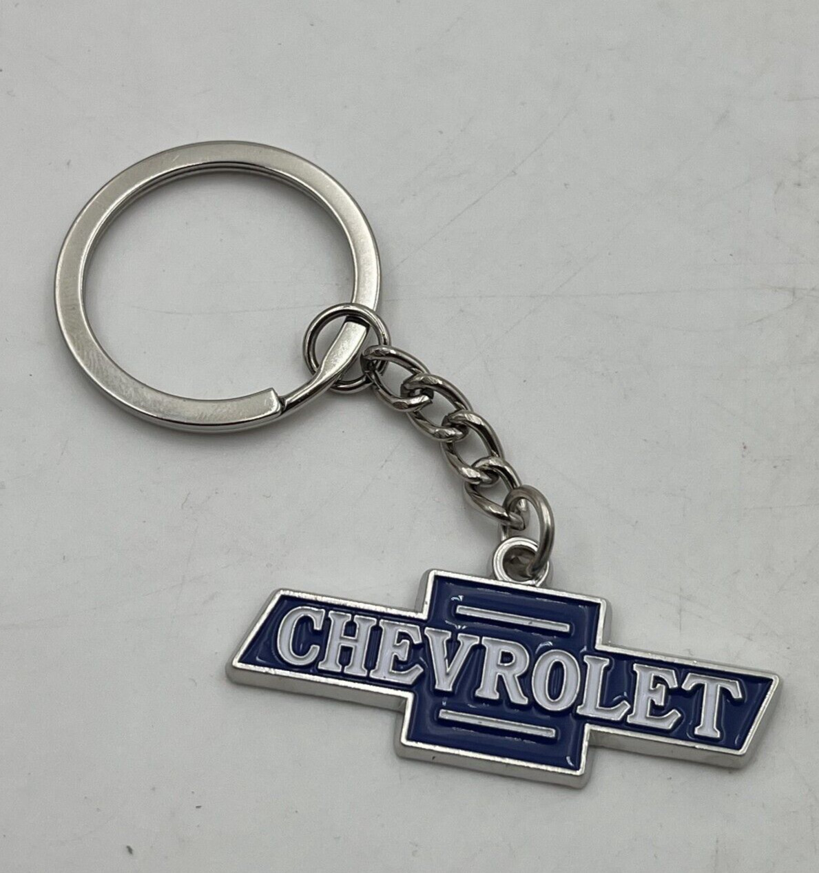 CHEVROLET VTG Style Blue Bowtie Chevy ADVERTISING Sign METAL Enamel KEYCHAIN Fob