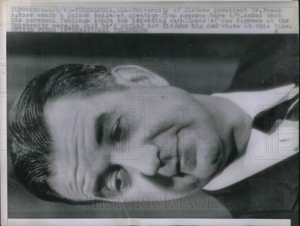 1963 Press Photo University of Alabama president Dr Frank A Rose - neb67047