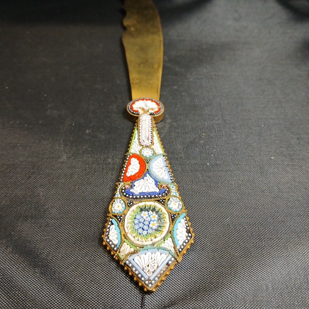 Vintage Micro Mosaic Made In Italy Fancy Brass Letter Opener