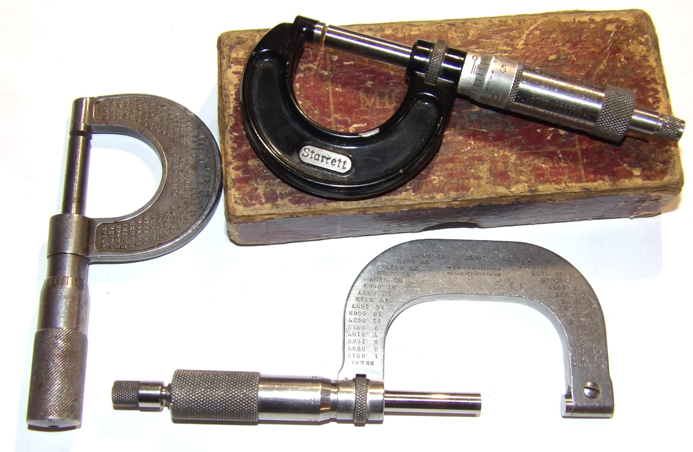 3 VINTAGE MICROMETERS STARRETT 436/1897 SLOCOMB/1902 BROWN & SHARPE B&S 1-2