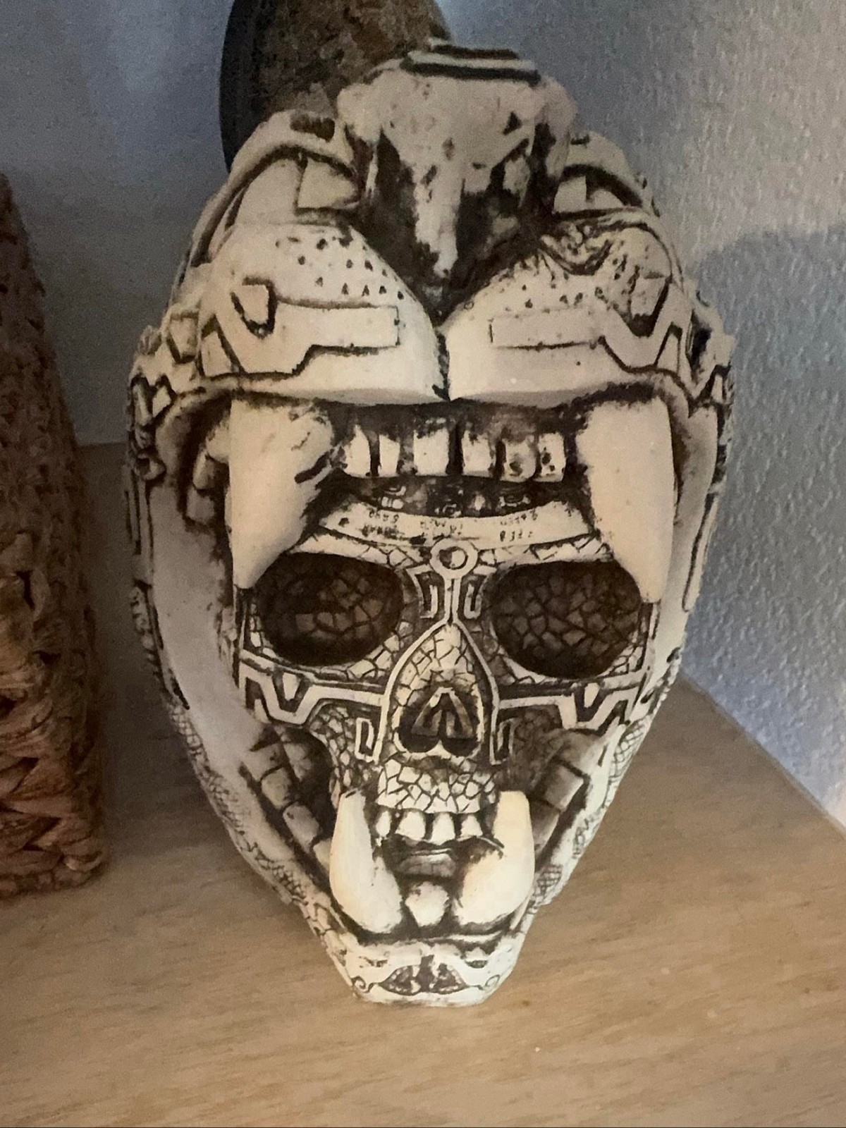 Jaguar Warrior Skull Statue Mexican Folk Art Hand Carved Resin Sculpture Jaguar Warrior Skull Statue Mexican Folk Art Hand Carved Resin Sculpture