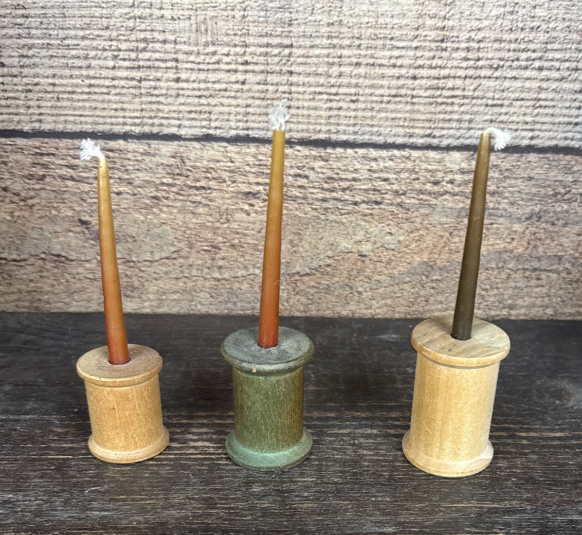 3 Vintage Wooden Spools Candle Holders Small Size