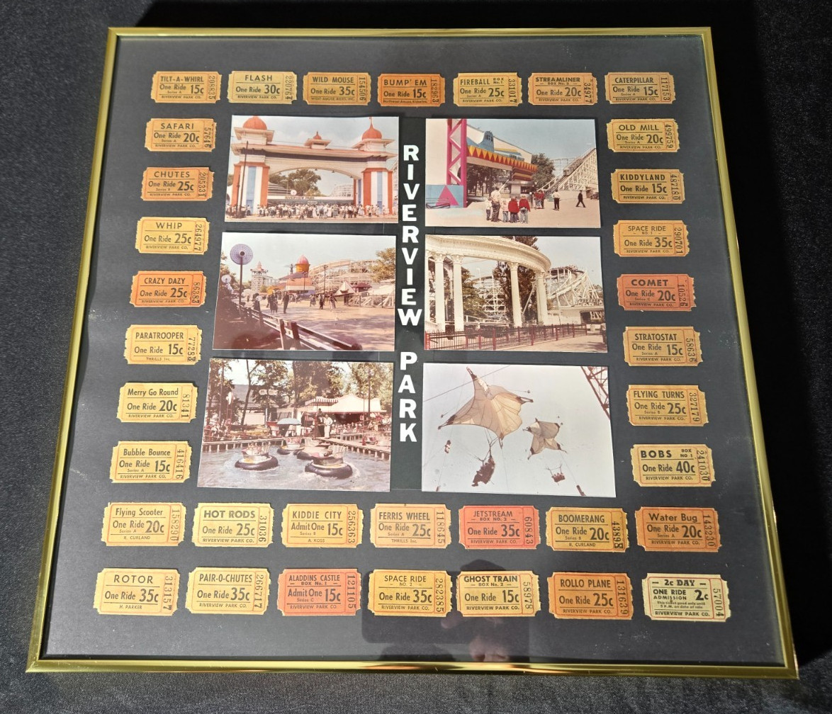 Vintage Riverview Park Chicago Amusement Park Framed Ticket & Photo Display 18