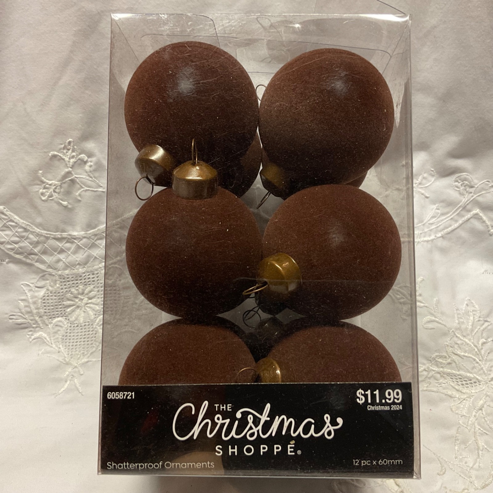 HOBBY LOBBY VELVET FLOCKED CHRISTMAS BALL ORNAMENTS “BROWN” SET OF 12 60mm NEW HOBBY LOBBY VELVET FLOCKED CHRISTMAS BALL ORNAMENTS “BROWN” SET OF 12 60mm NEW