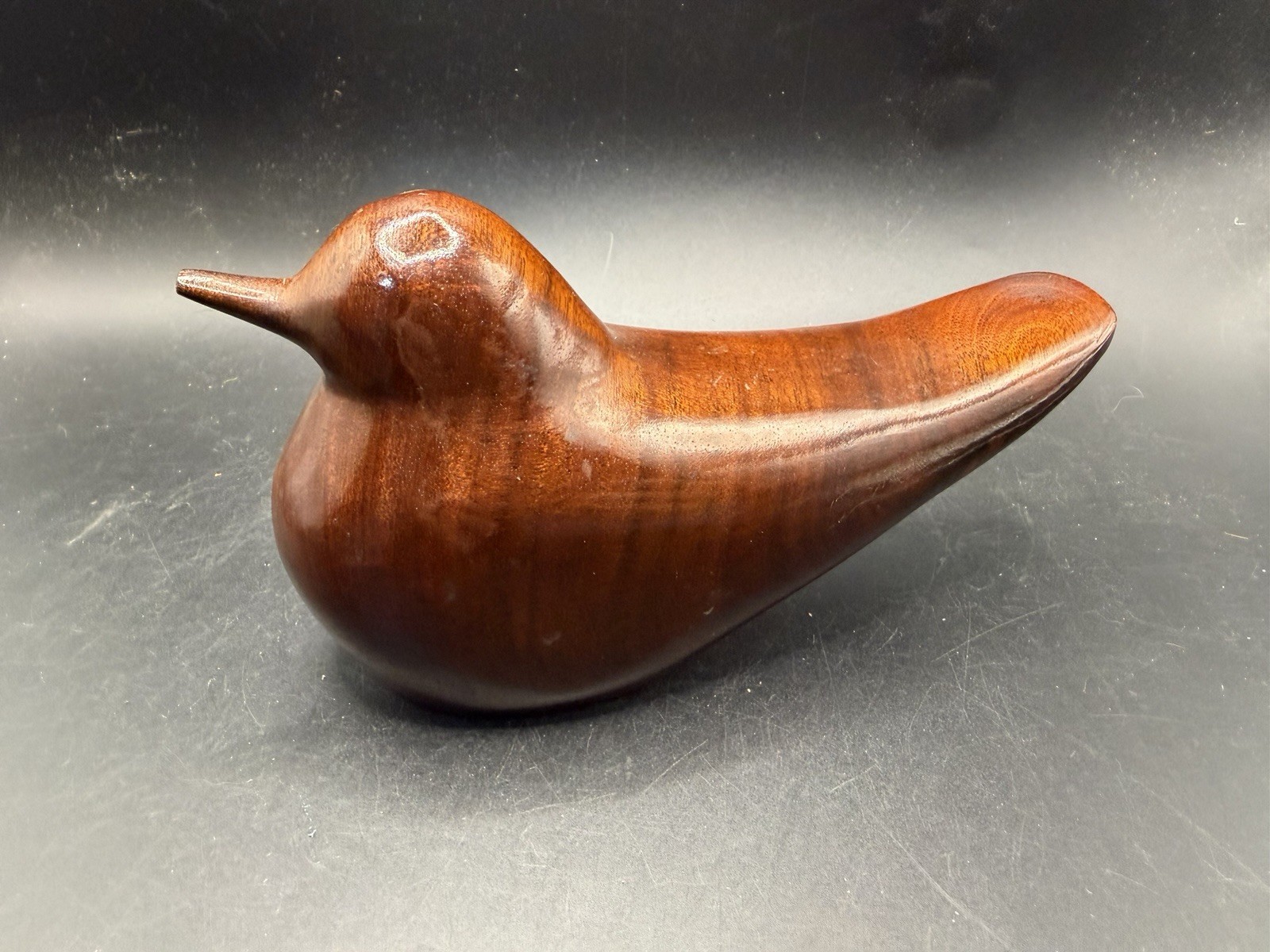 Vintage Hand Carved Solid Mahogany Wood Bird Figurine Barbados Stamped 