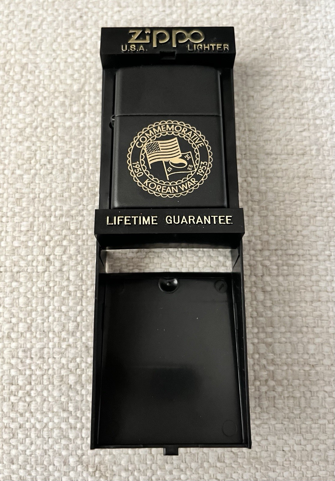Vintage Zippo Korean War Commemorative Lighter1950-1953 Black Matte W/ Case Mint