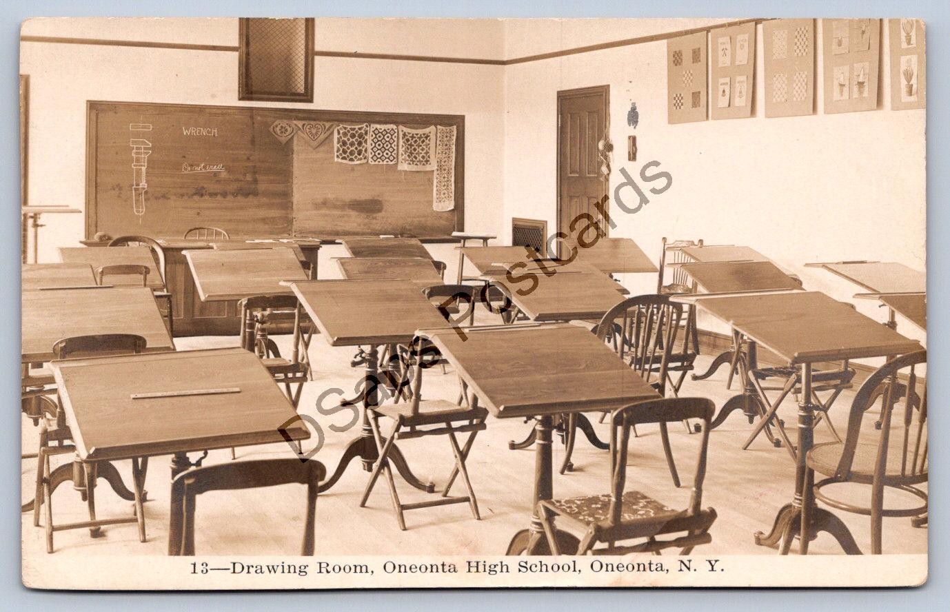 K58/ Oneonta New York RPPC Postcard c1910 Interior Drawing Room High School 50
