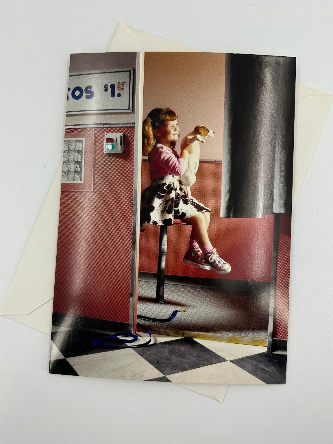 Vintage Avanti 1990 Greeting Card Girl & Jack Russell Terrier Photo Booth