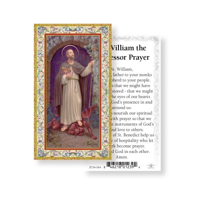 Saint St. William the Confessor with Prayer  - gold trim - Paperstock Holy Card