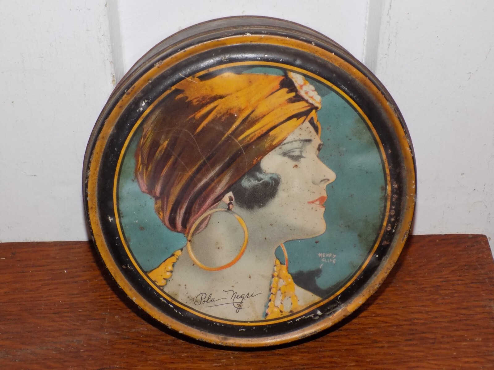 Vintage Pola Negri Tin Canco Container
