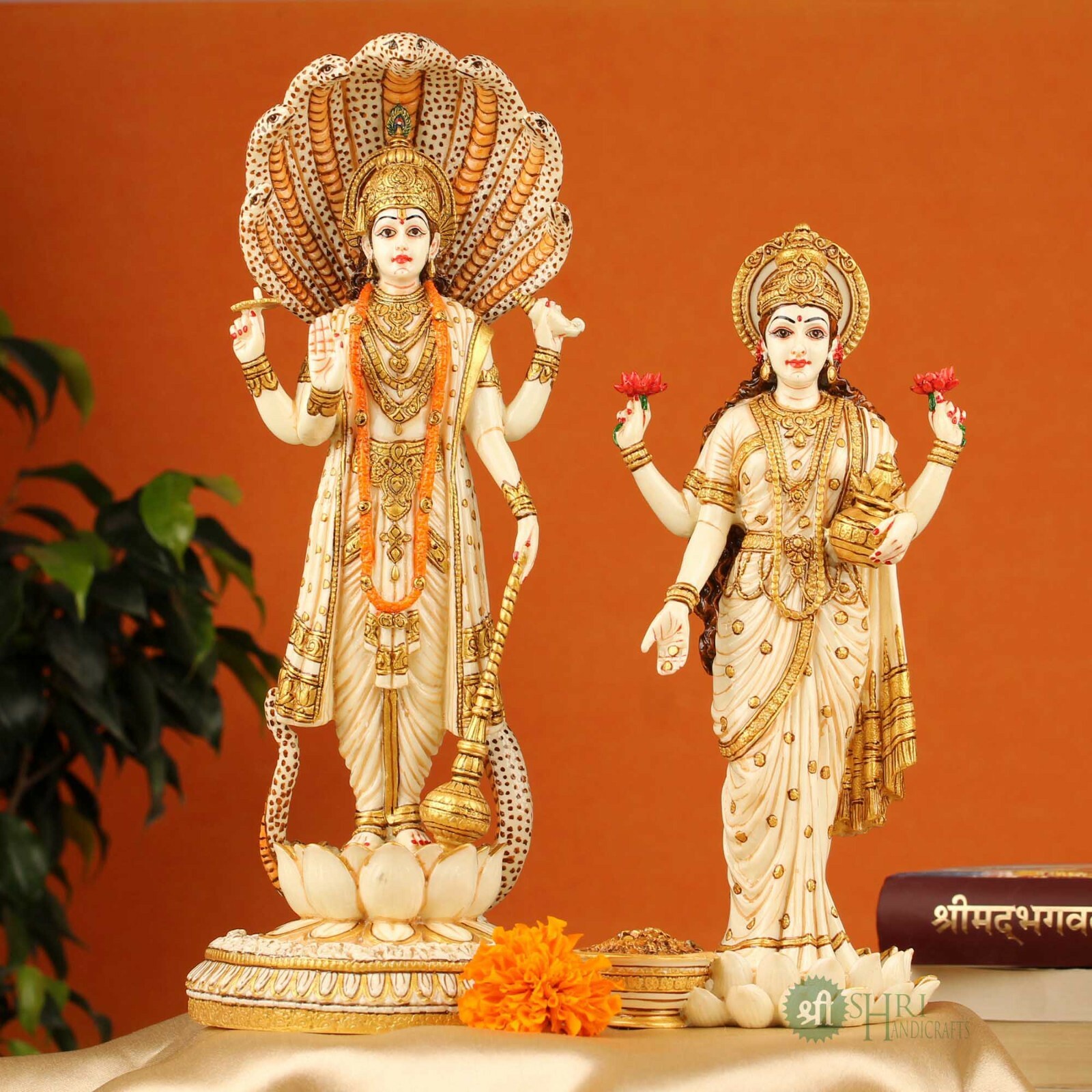 Lakshmi Narayan Idol Standing Vishnu Laxmi Hand Painted Dust Marble Statue