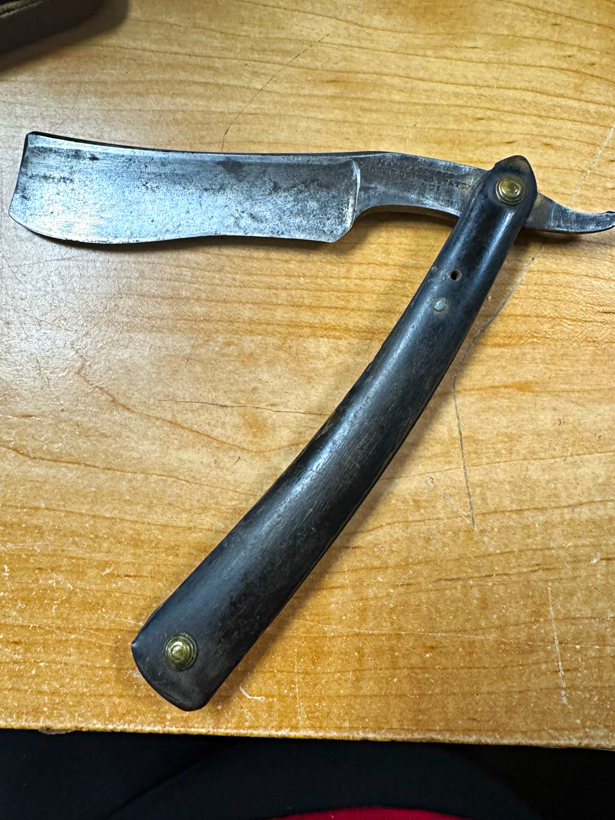 E.I. Rice Vintage Folding Straight Razor Marked Handle & Tang, Black Handle E.I. Rice Vintage Folding Straight Razor Marked Handle & Tang, Black Handle