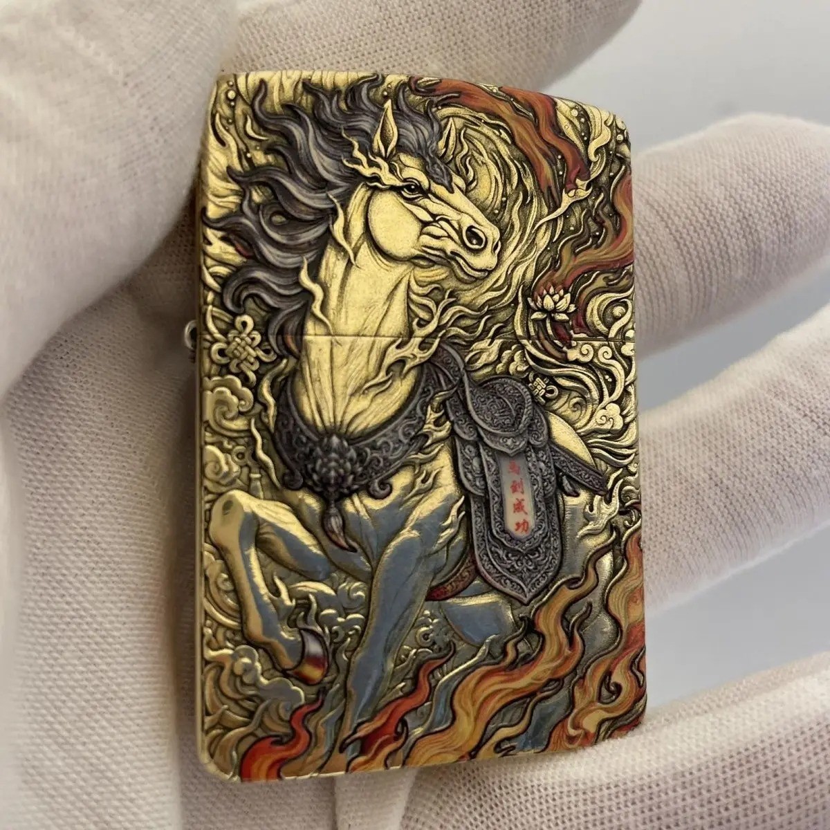 Zorro 910S 3D Embossed Enamel Fuel Lighter Brass Collectibles Mens Gift Box NEW