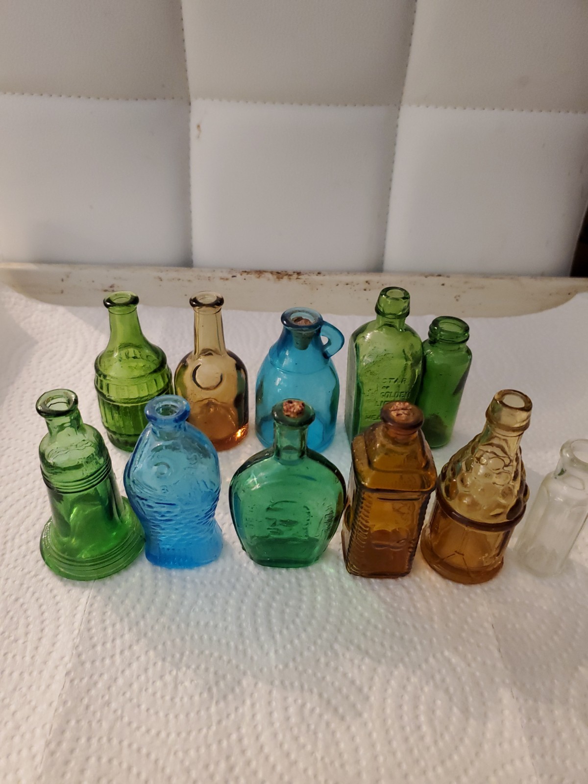 Collection 11 vintage mini apothecary bottles 