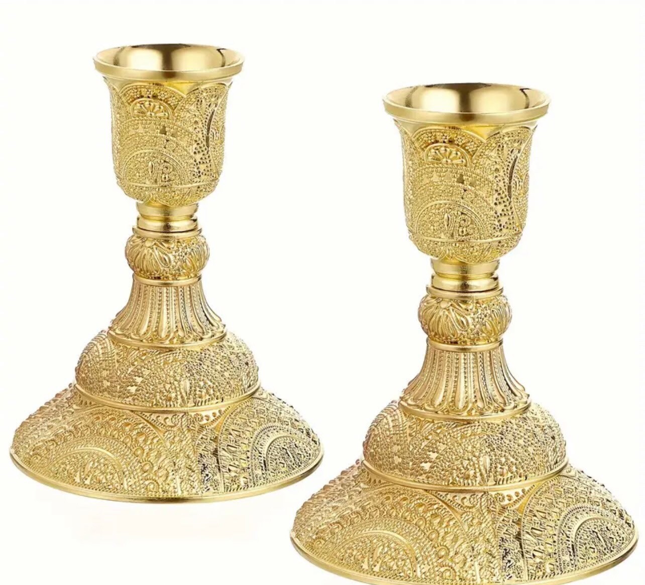 Pair of Ornate Gold Filigree Candlesticks Pair of Ornate Gold Filigree Candlesticks