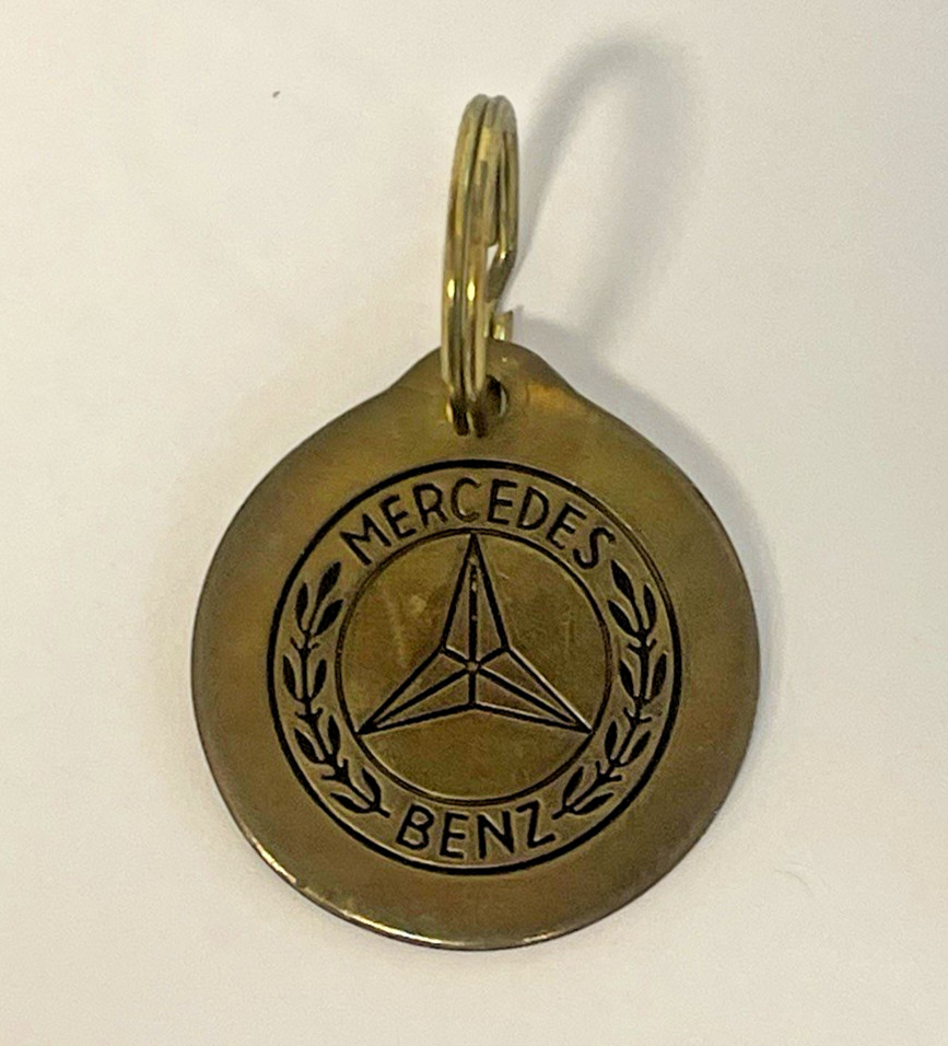 Vintage Mercedes Benz Thin Brass Metal Keychain Keyring