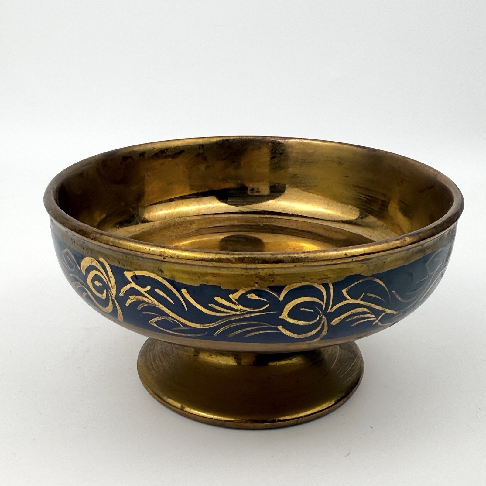 Antique Stafforshire Lustreware Lusterware Copper Cobalt Footed Bowl No Chips Antique Stafforshire Lustreware Lusterware Copper Cobalt Footed Bowl No Chips