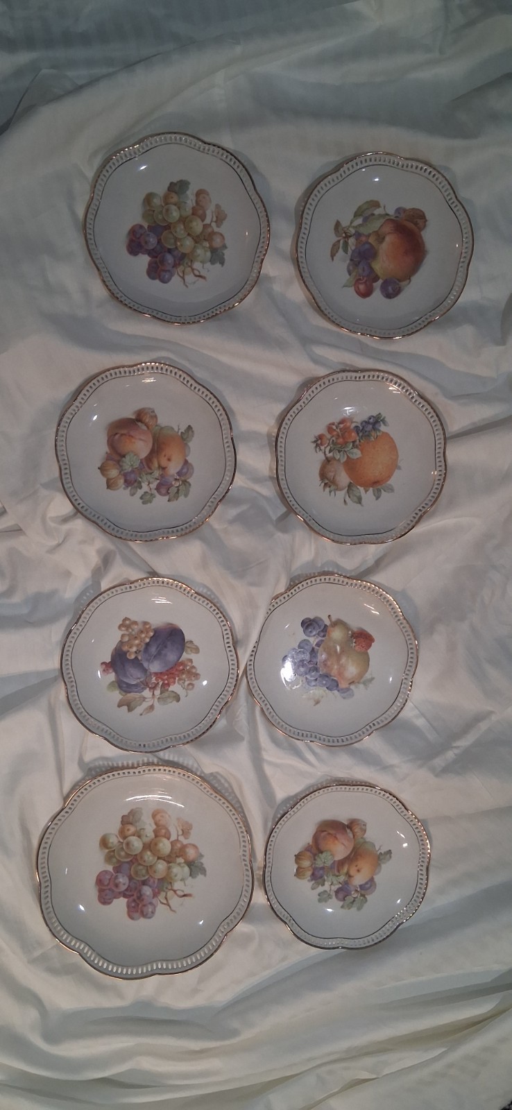 Vtg 7.75” Schumann Arzberg Reticulated Edge China Plate Fruits & Nuts set of 8
