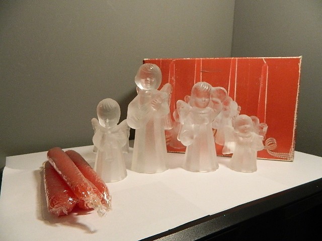 Vintage Centurion Collection 4 Angel Candle Holders & Candles Frosted Glass