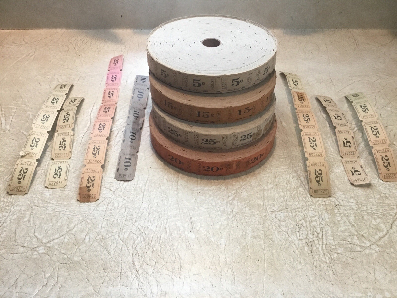 4 Vintage/antique amusement park ticket Roll 25 15 20 25 Cent New Dealers Lot 4