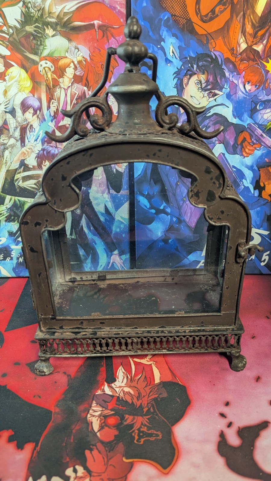 Gorgeous and Unique Vintage Ornate Moroccan Style Metal and Glass Candle Box