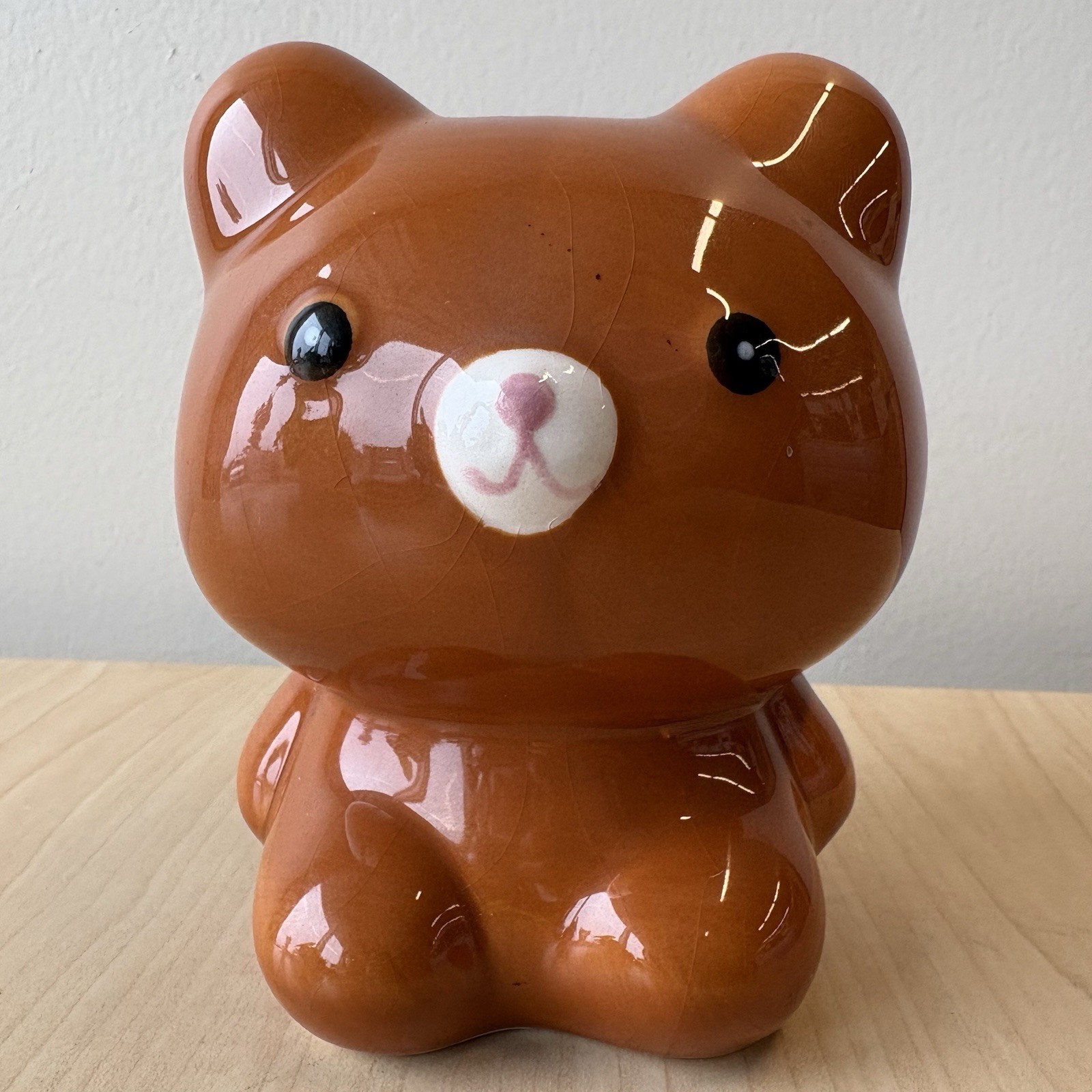 Vintage Ceramic Brown Bear Piggy Bank - Glossy MCM Style Kitsch Coin Bank 7