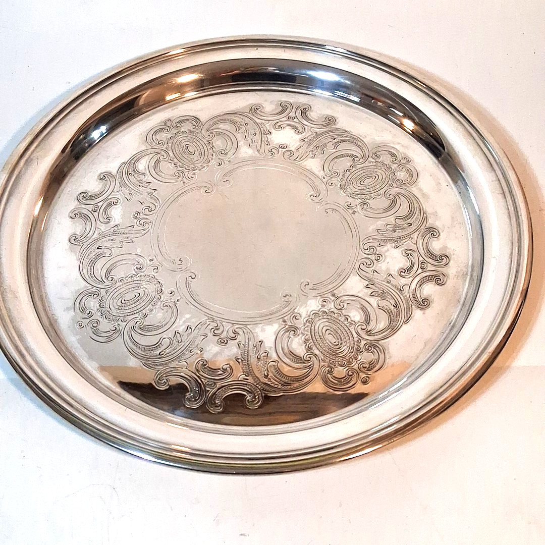 Sheridan Baroque Silverplate Round Serving Tray Platter Incised 12\