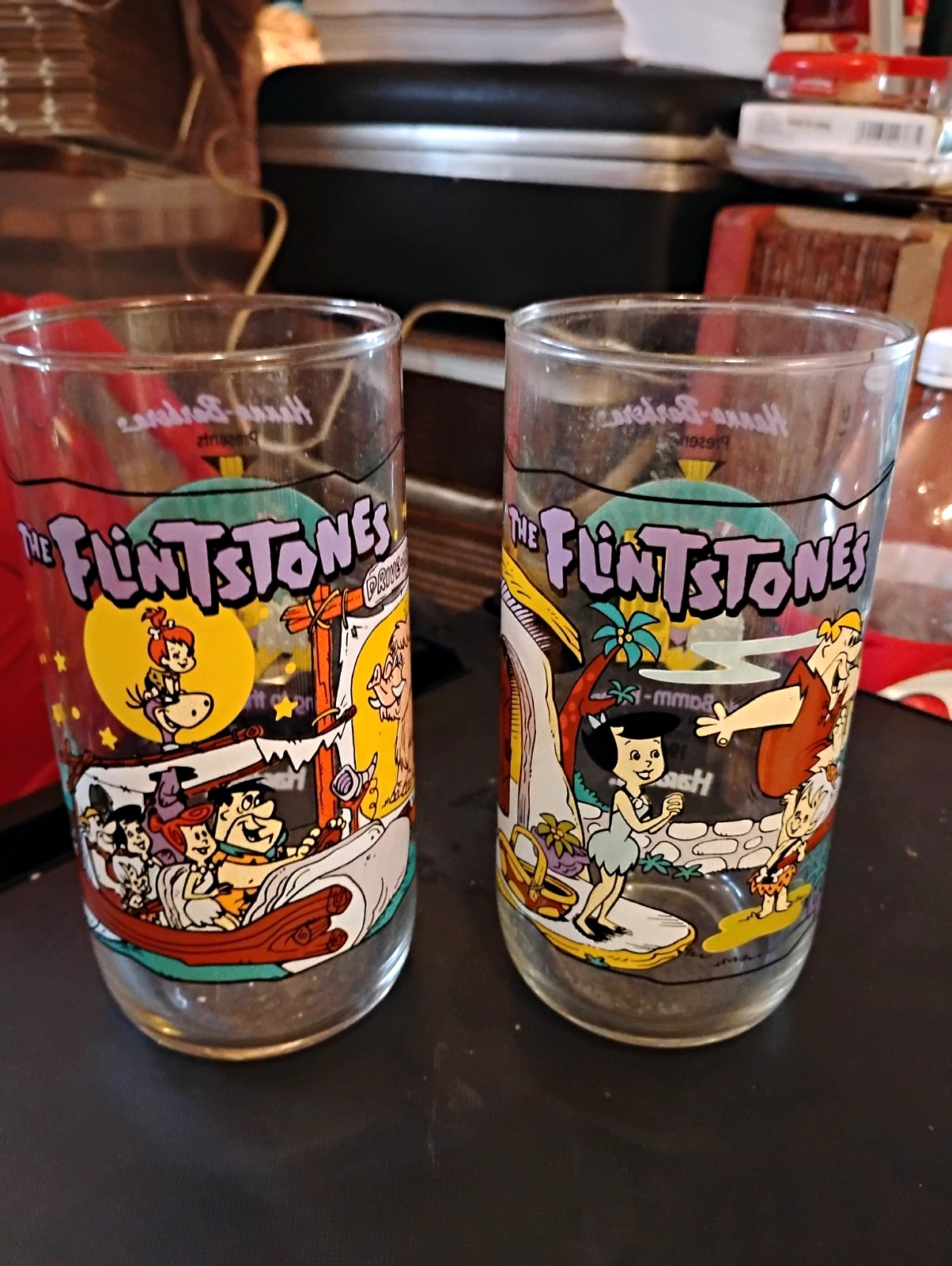 The Flintstones Hardee’s Promo Drinking Glasses First 30 Years 1964 Lot of 2