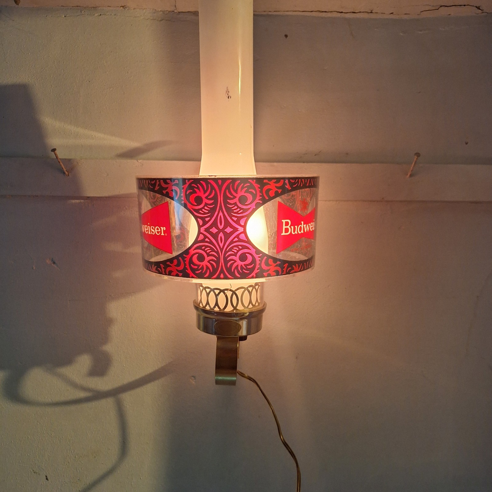 Vintage 1970s Budweiser MCM Wall Sconce Hurricane Lamp Barware Advertising Light