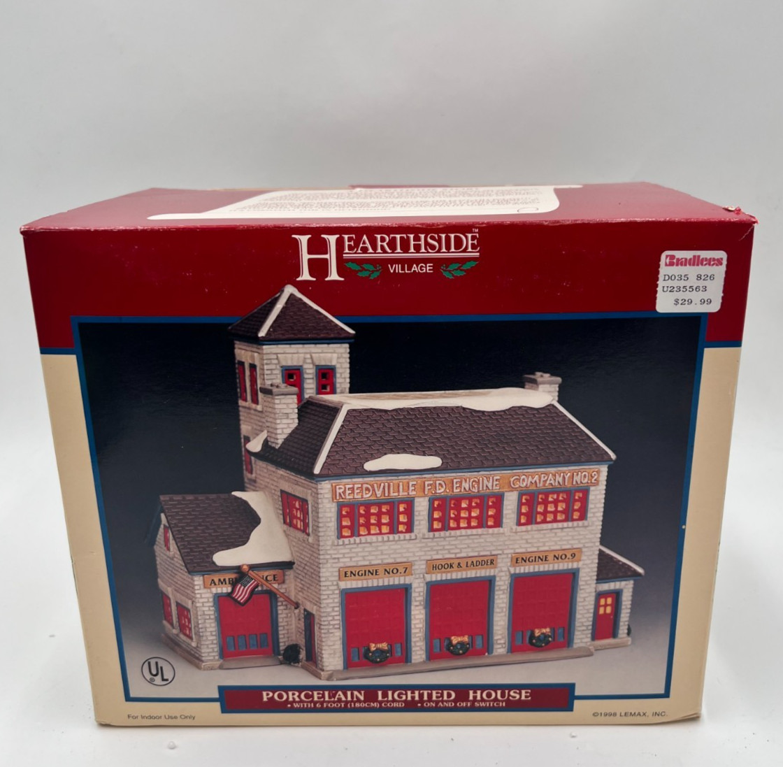 1998 Lemax Reedville FD Engine Company No 2 Fire Station Porcelain Lighted