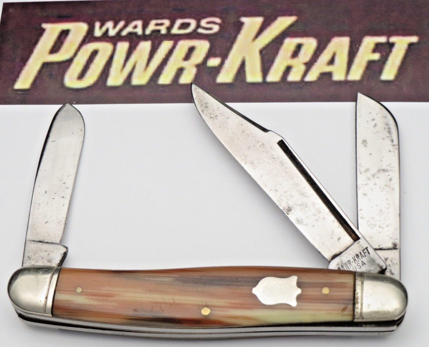 Vintage POWR KRAFT USA Large Stock Knife - Camillus Made for Montgomery Ward