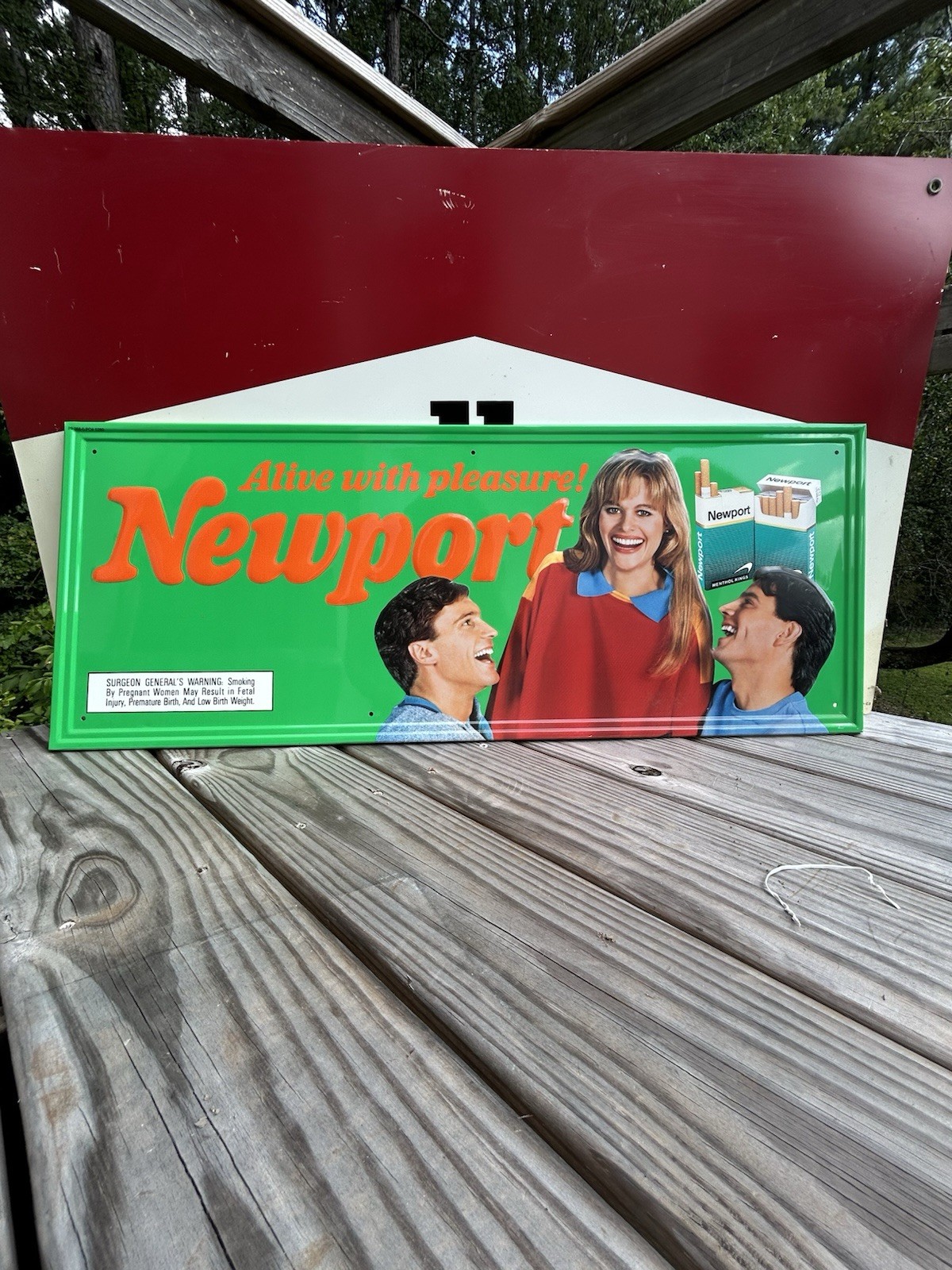 90s Vintage Newport Cigarettes Green Tin Advertising Sign 